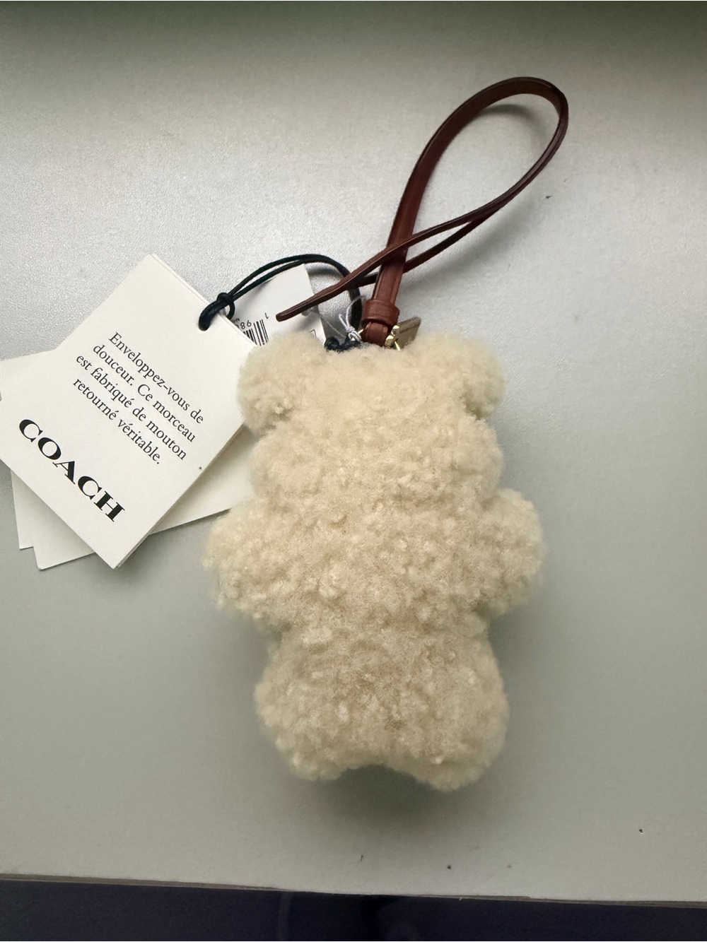 COACH Cream Shearling Teddy Bear Charm